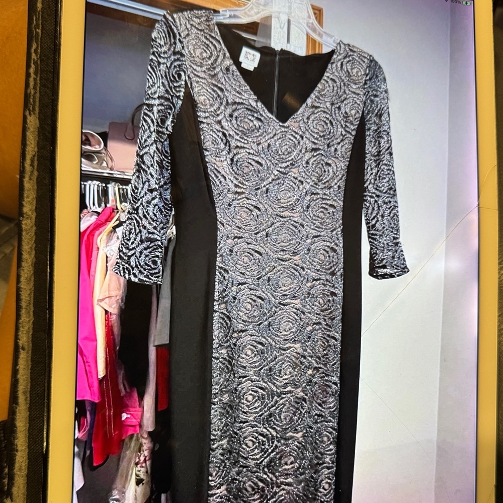 Anne Klein Black and Silver Long Sleeve Dress